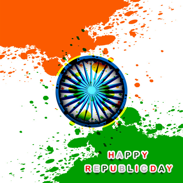 美丽的印度国旗共和国天时尚 grunge 三色矢量图