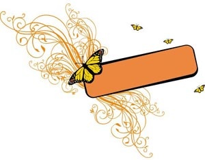 Beautiful Orange Floral Art Tag Butterfly Flying On It Vector