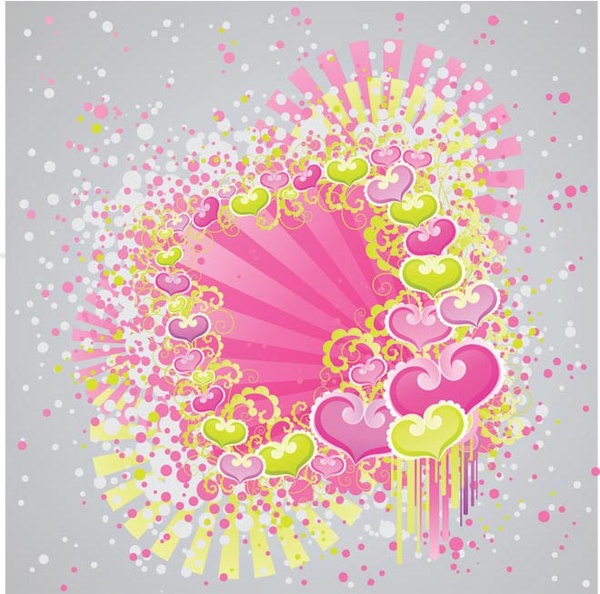grunge màu hồng và màu vàng đẹp khung valentine vector