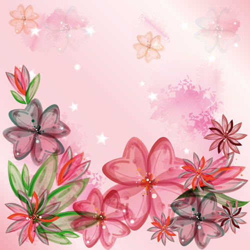 美麗的粉紅色的花朵背景向量集