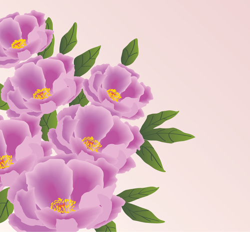 Beautiful Pink Flowers Vector Background Set