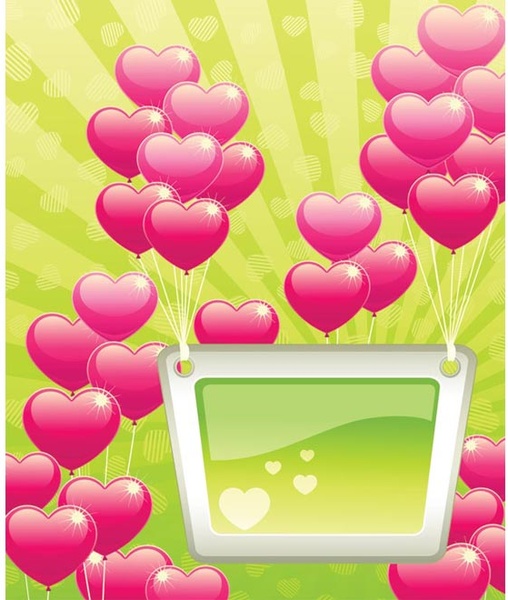 美しいピンクのハートの緑枠バレンタイン ベクトルをぶら下げ