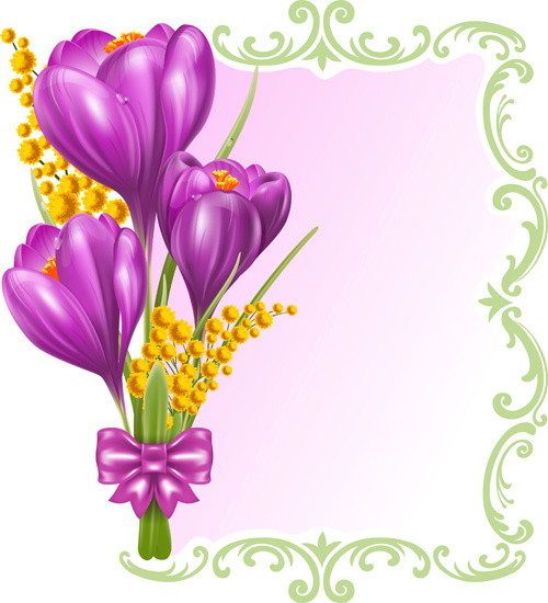 güzel mor çiçek kartı vektörel çizimler