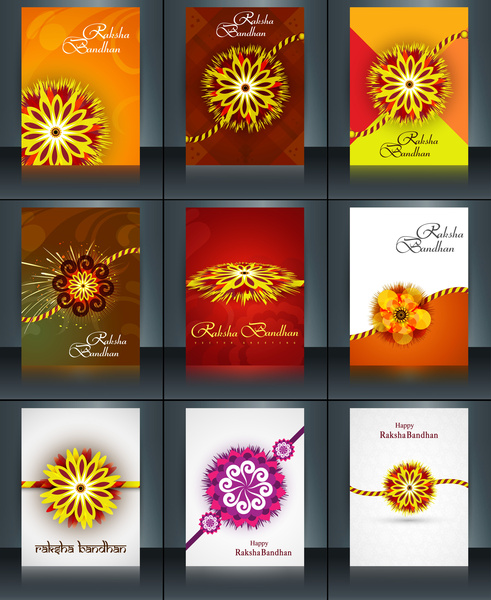 美しいラクシャ bandhan パンフレット テンプレート コレクションは、反射ベクトルを設定