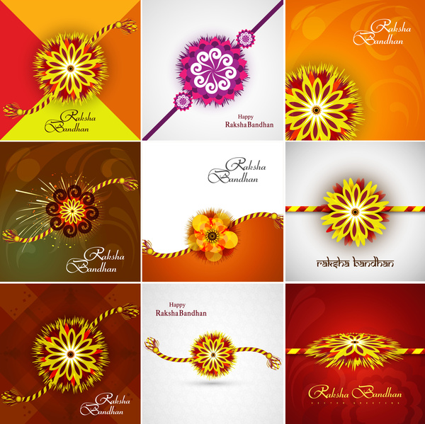 cartão de apresentação do lindo raksha bandhan celebração defina vetor de fundo colorido da coleção