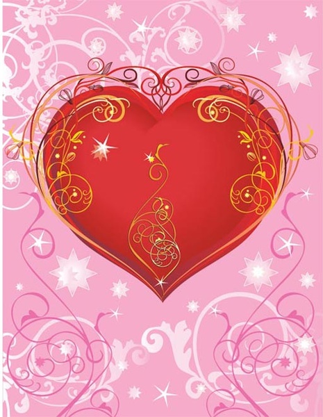 redemoinhos vermelho lindo coração em vetor de fundo floral rosa