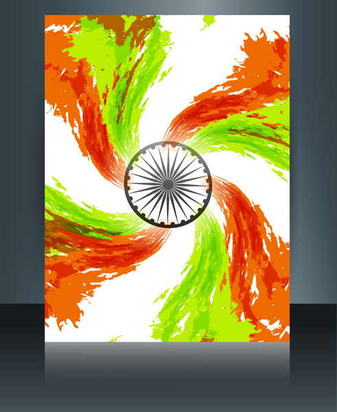 Republik indah hari brosur template untuk vektor tiga warna bendera India bergaya