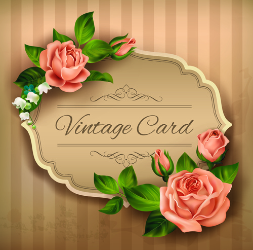 美麗的玫瑰與老式卡片載體