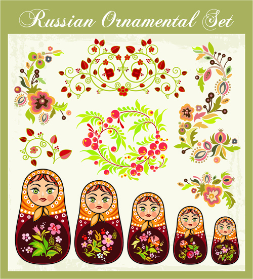 Belo estilo russo ornamentos projeto vector