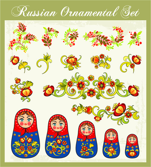Beautiful Russian Style Ornaments Design Vector