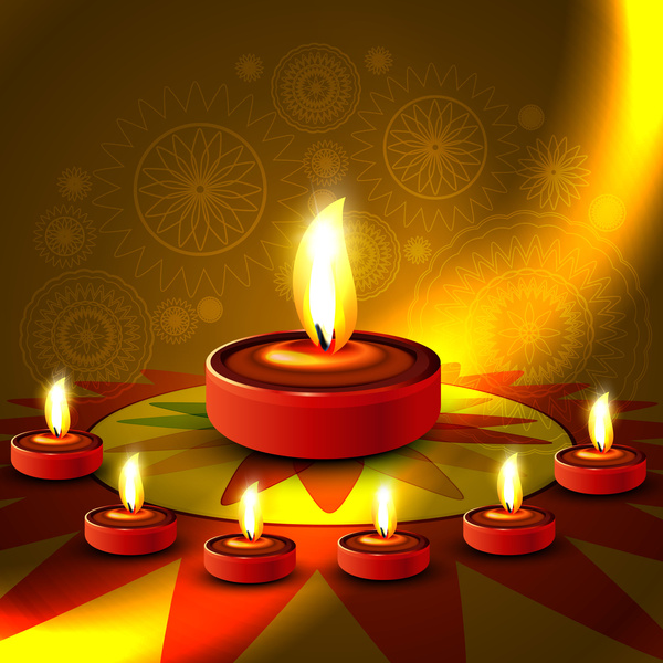 indah berkilau happy diwali diya rangoli berwarna-warni latar belakang festival hindu vektor