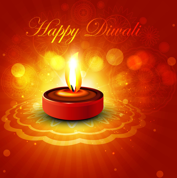 splendido splendente felice diwali diya colorato rangoli indù festival sfondo vettoriale