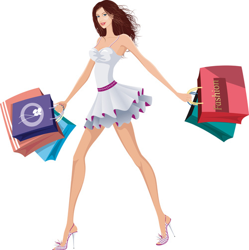Beautiful Shopping Girls Illustration Vector