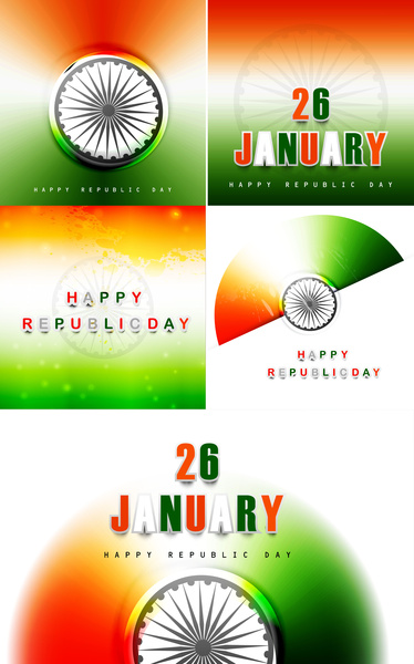 indah bergaya bendera India koleksi presentasi Republik hari tiga warna vektor ilustrasi
