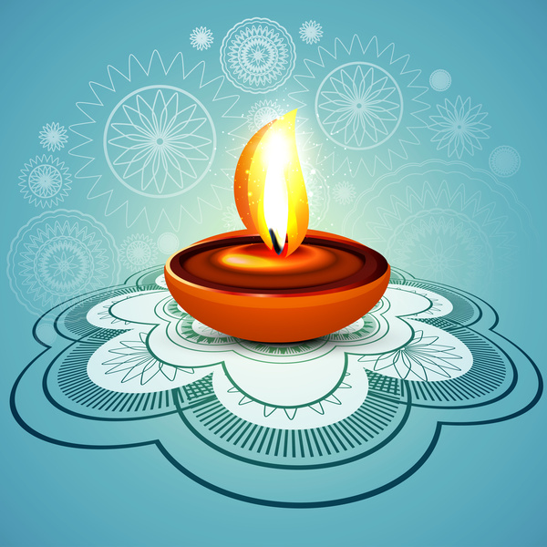 Lindo elegante rangoli azul feliz diwali diya hindu colorido festival fundo