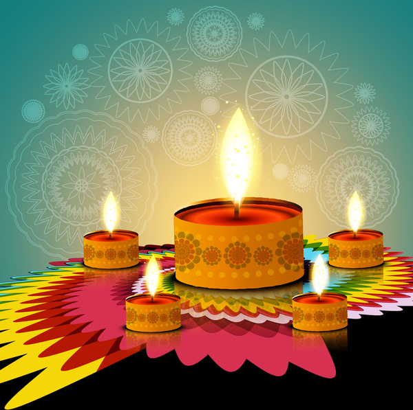 đẹp phong cách rangoli happy diwali diya hindu đầy màu sắc lễ hội nền