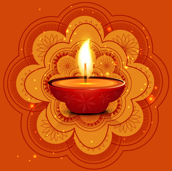 美麗的時尚 rangoli 快樂排燈節豐富多彩的印度教 diya 節日背景