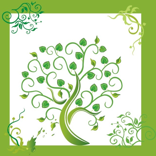 vetor de árvore redemoinhos bela arte floral verde