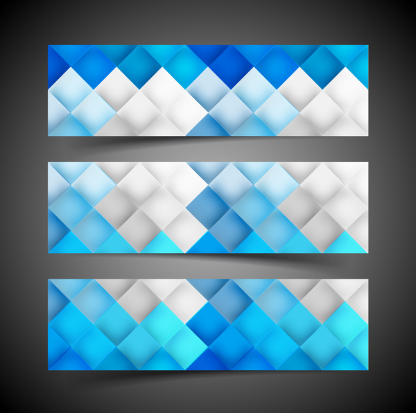 schöne drei Header Set für geometrische Musterdesign blau bunt Vektor