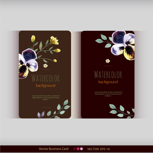 Beautiful Watercolor Flower Business Cards Vector Set