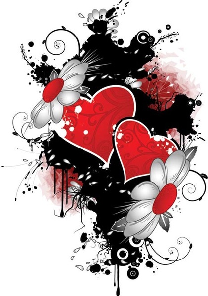 Beautiful White Flower With Red Heart Stroke Valentine Vector