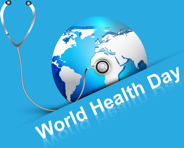 dunia indah kesehatan hari biru warna-warni mengkilap dunia dengan konsep kreatif vector latar belakang