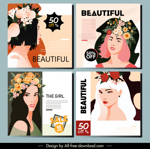 Schönheit Werbung Plakat elegante Dame Blumenskizze