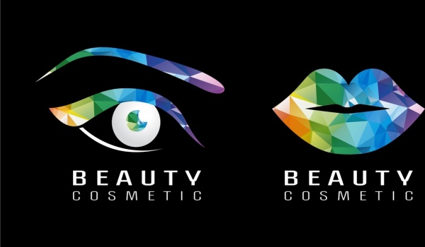 ícones de lábio beleza cosméticos logotipo colorido olho poligonal