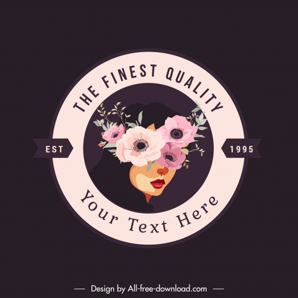 Schönheit-Logo-Vorlage Botanik Frau Gesicht Maske Skizze
