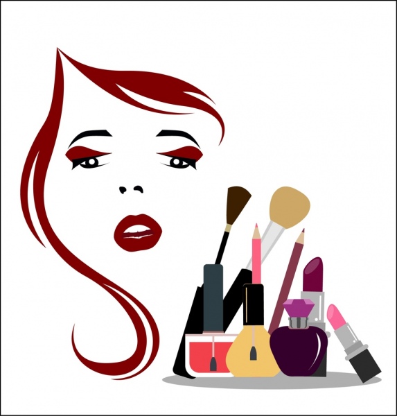 Kecantikan makeup latar belakang aksesoris ikon wanita sketsa dekorasi