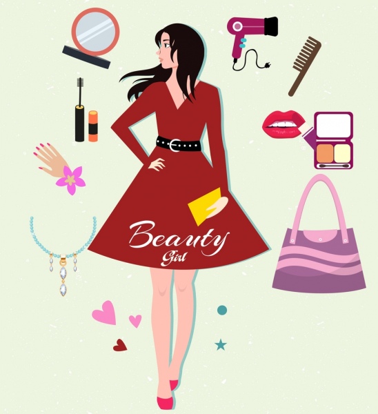 Elementos de diseño de belleza Maquillaje Accesorios personales chica iconos