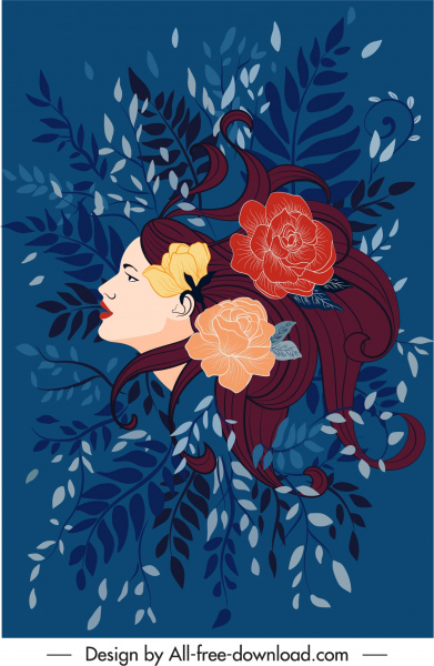 a pintura da beleza floras cara da mulher clássico colorido