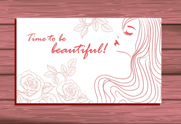 salon kecantikan kartu menutupi wanita cantik mawar sketsa