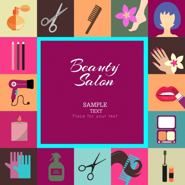 美容美发设计元素各种彩色的工具符号