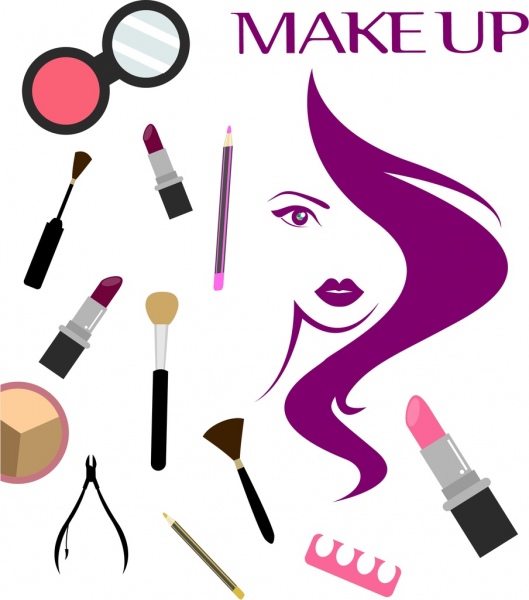 Skizzieren Sie Schönheit Salong Hintergrund Make-up Accessoires Symbole Frau