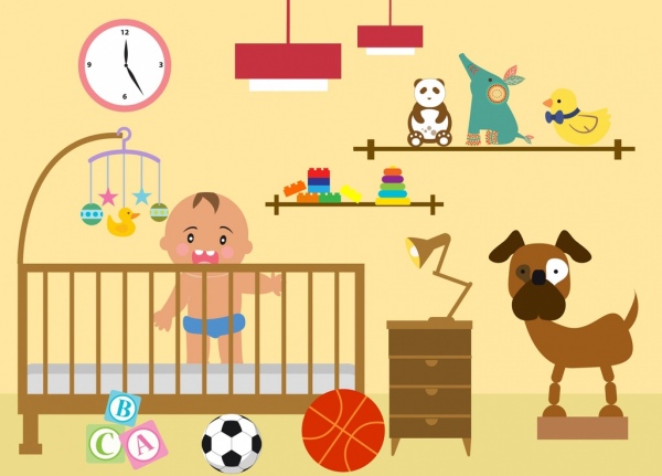 icona di camera da letto layout giocattoli arredamento bambino