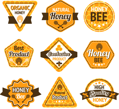 miel de abeja etiquetas vectoriales de diseño retro