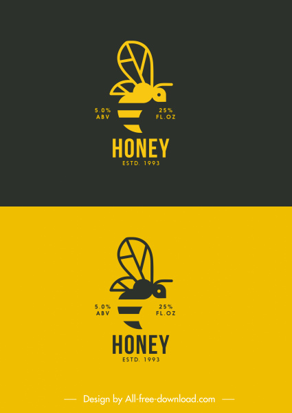 шаблон логотипа пчелы черный желтый плоский эскиз