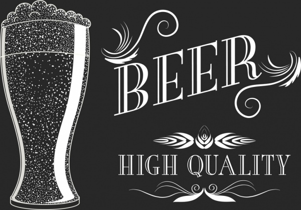 Реклама пива черный белый ретро-дизайн каллиграфии украшения