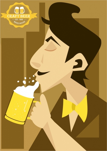 Реклама пива человек пить значок мультфильм дизайн