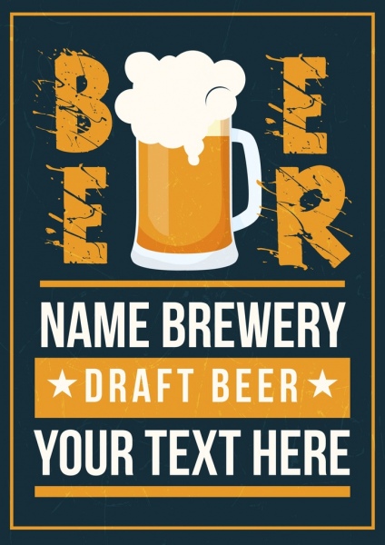إعلانات البيرة قالب تصميم الرجعية النصوص رغوة الزجاج