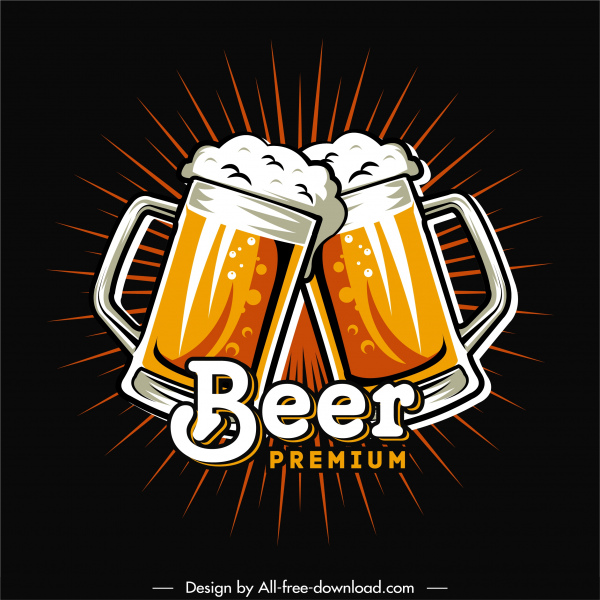Bier-Werbebanner dunkle retro klinkende Gläser Skizze