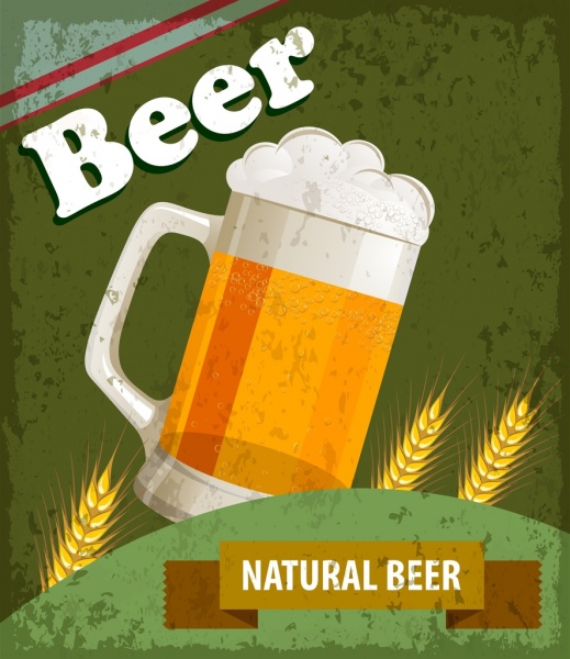 啤酒广告复古设计的玻璃图标