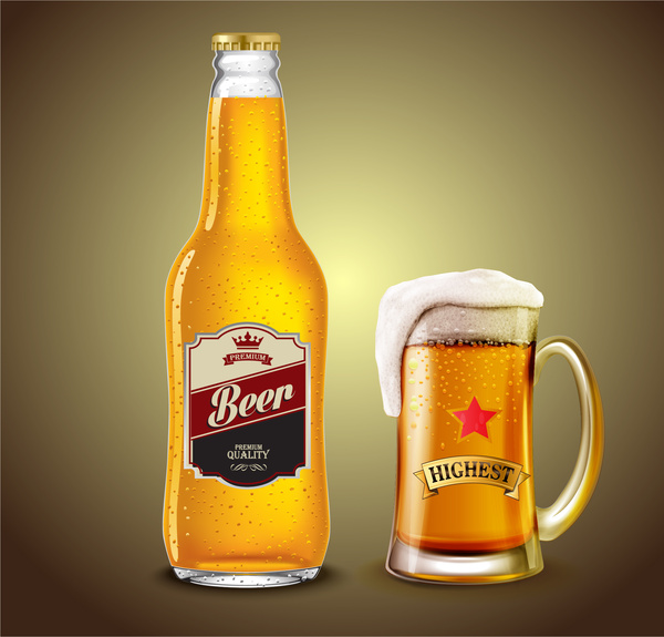 ขวดเบียร์และแก้ว