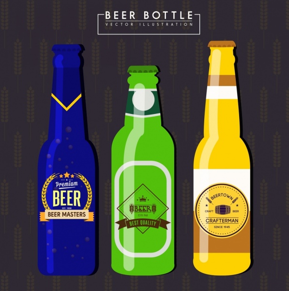 cerveja de garrafa design colorido brilhante de ícones