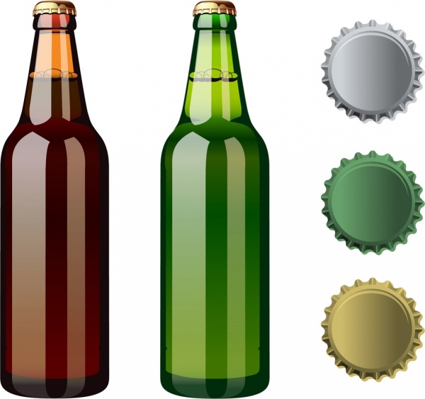 Iconos de colores brillantes diseño de botellas de cerveza con tapa