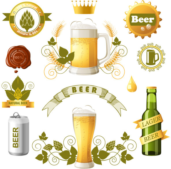 Bierflaschen mit Bier-Etiketten-Vektor