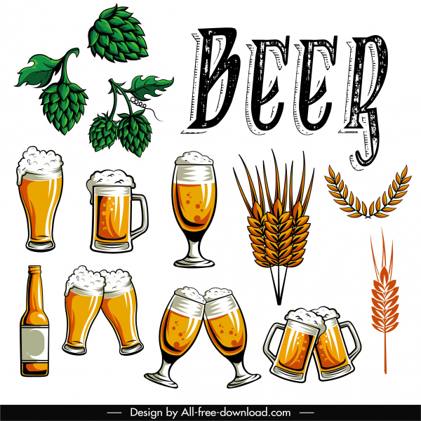 elementos de design de cerveja esboço símbolos vintage
