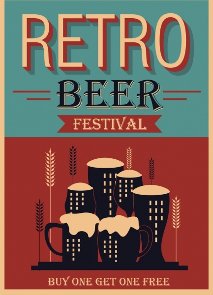 Bira Festivali Afiş Koyu Retro Tasarım