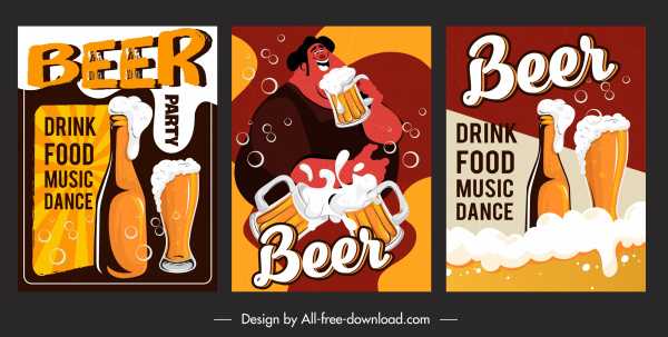 affiches festives de bière colorées conception classique mouvementée